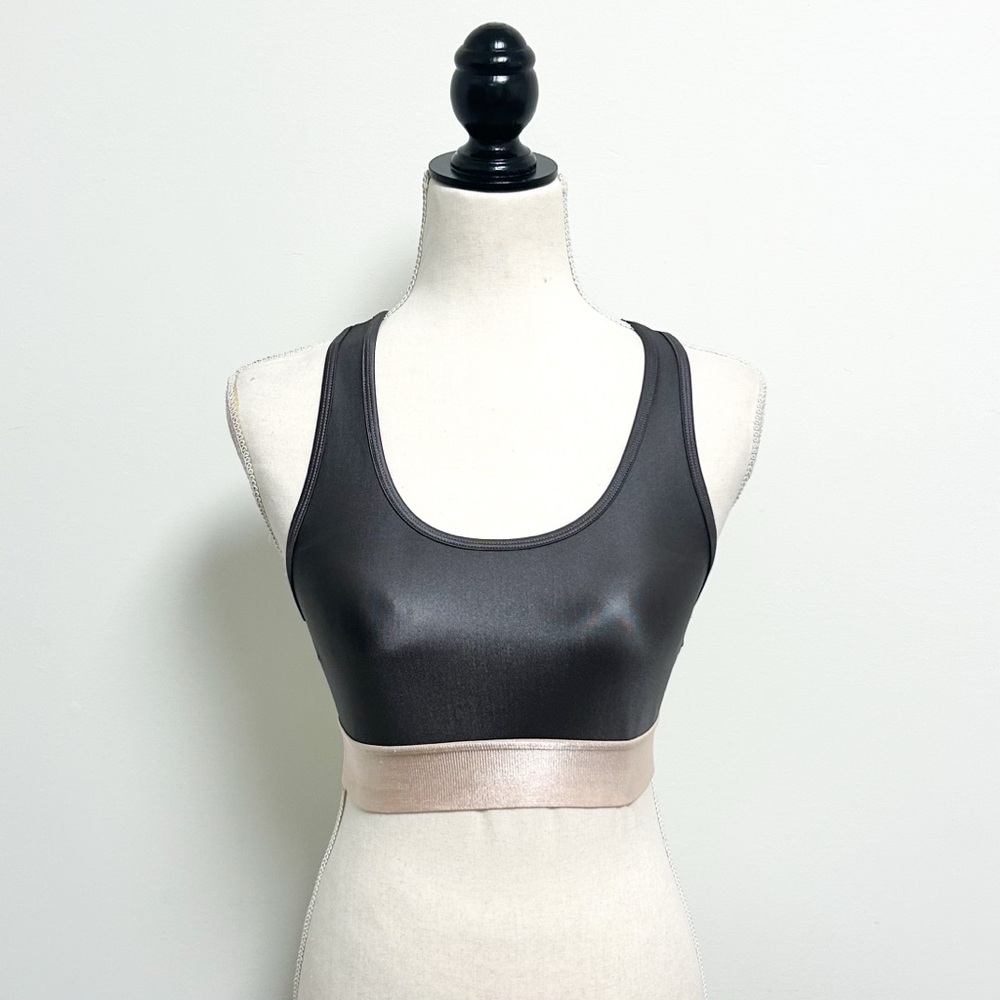 Sunwren Sport Gunmetal Pale Pink Mesh Racerback Cropped Tank Sports Bra Small
